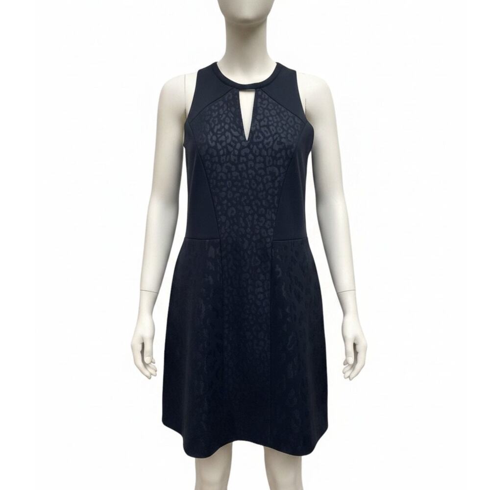 MAJE Leopard Print Scuba Knit Neoprene A-Line Dress Size Medium Black - Picture 3 of 8